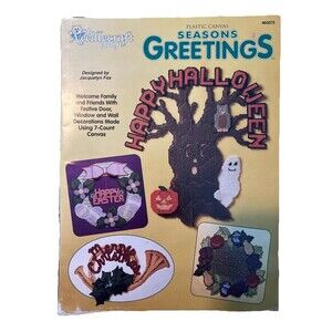 NEW SEASONS GREETINGS EASTER HALLOWEEN CHRISTMAS PLASTIC CANVAS PATTERN BOOK